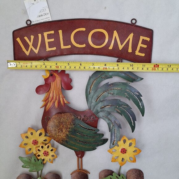 ROOSTER WELCOME HANGING METAL SIGN Country Rustic Decor 16"H x12"W NWT - Picture 3 of 4